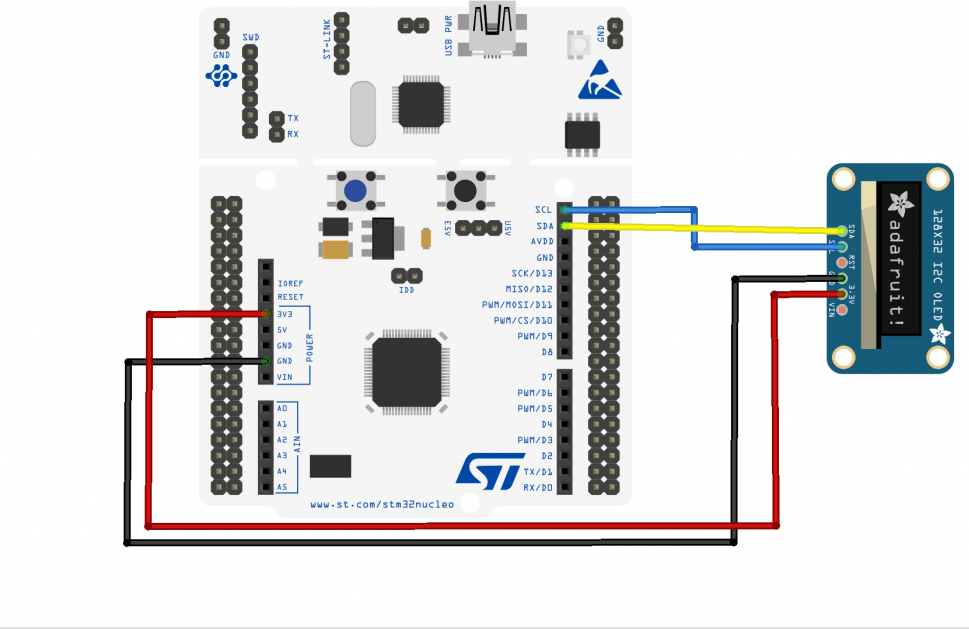 nucleo and breadboard layout